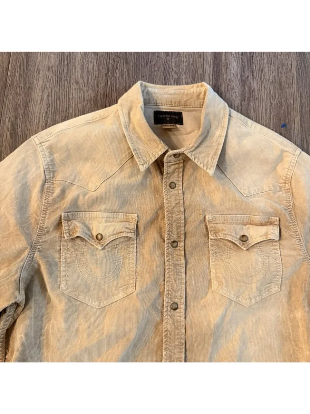 Y2K True Religion Corduroy Pearl Snap Western Cowboy Shirt XXL Rodeo Tan Brown